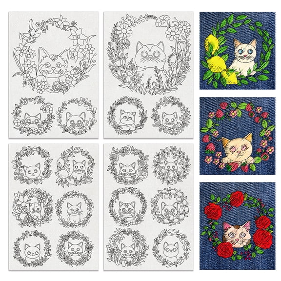 18 pcs Water Soluble Embroidery Stabilizers Cat Embroidery Patterns Transfer Paper for Beginners Stick and Stitch Embroidery Paper Wash Away