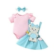 thumbnail image 3 of ESASSALY 3 Pieces Baby Girl Ruffle Romper Bear Suspender Skirts Set Overall Dress Cute Newborn, 3 of 7