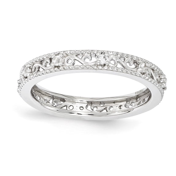 Solid 925 Sterling Silver Stackable Expressions White Simulated Topaz Ring (3mm) - Size 8