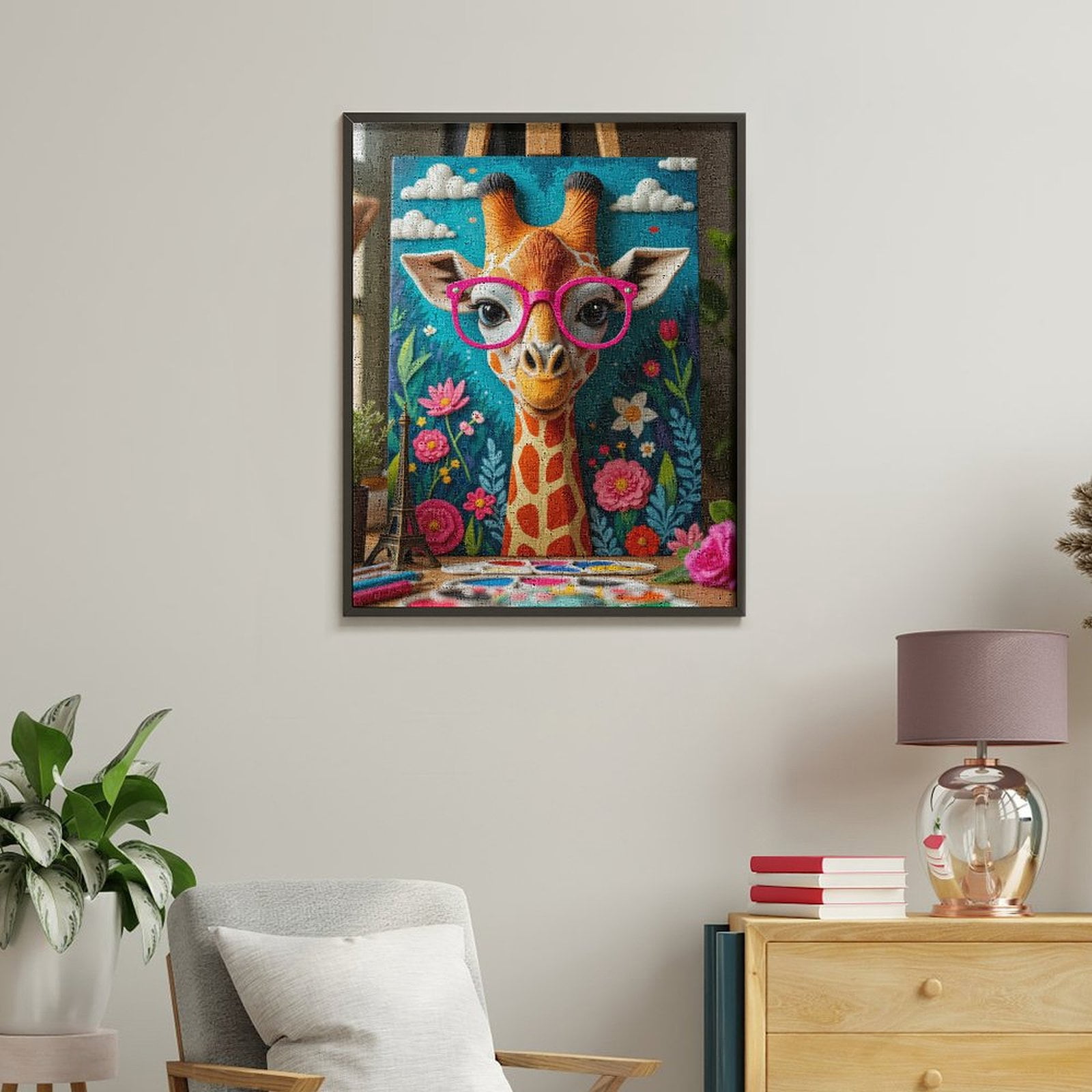 Paint By Numbers Kit for Adults Beginner - Giraffe Glasses Art Flowers Painting DIY Canvas Painting Kits for Adults, Frameless Paint By Number for Adults for Home Wall Decor 16x20 Inch