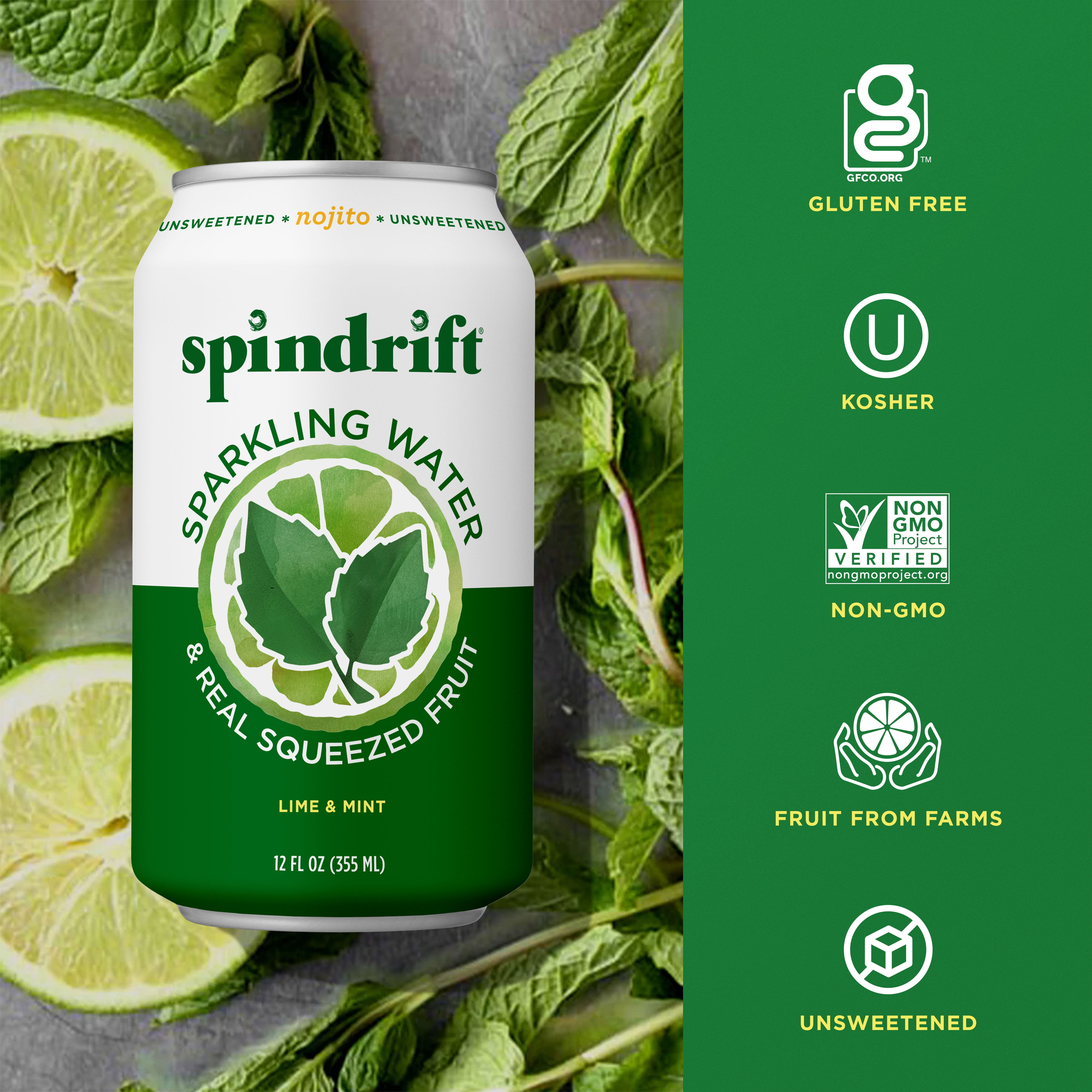 Spindrift Sparkling Water Nojito, Lime and Mint No sugar added