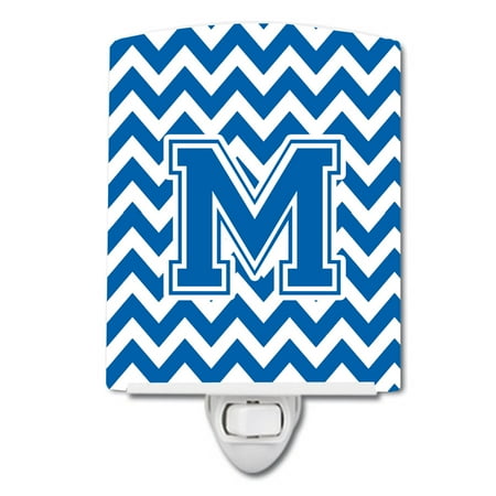 

Caroline s Treasures CJ1056-MCNL Letter M Chevron Blue and White Ceramic Night Light 6x4x3 multicolor