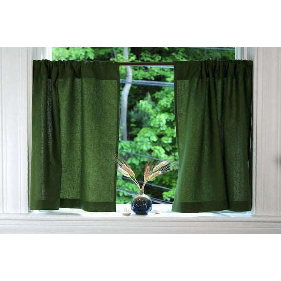 2Pcs Green Cafe Curtains, Soft Short Window Curtains Farmhouse Kitchen Bathroom Drapes Curtain Panel Bathroom Shade Cafe Curtains