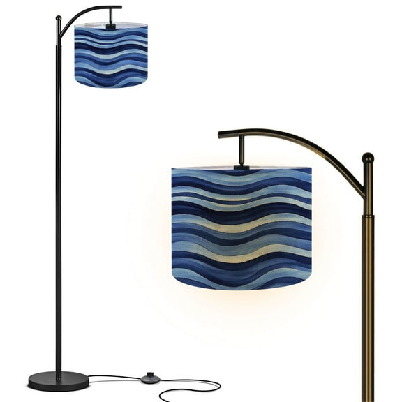 Arc Floor Lamp with Remote ,Adjustable Linen Drum Shade, Mid Modern LED Floor Lamp with Foot Switch