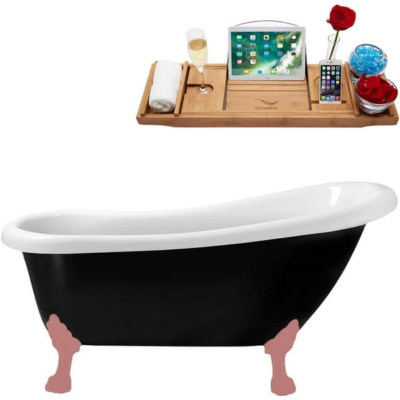 61" Streamline N481PNK-IN-PNK Clawfoot Tub and Tray With Internal Drain