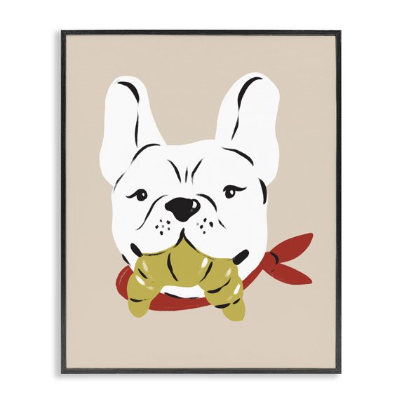 Stupell Industries Contemporary Frenchie Dog with Croissant Black Framed Giclee Art, 11 x 14, by Krissy Mast