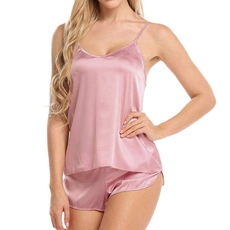 

Miarhb Pajamas for Women Women -Lingerie Sleepwear Satin Silk Babydoll Lace Up Nightwear Pajamas Set