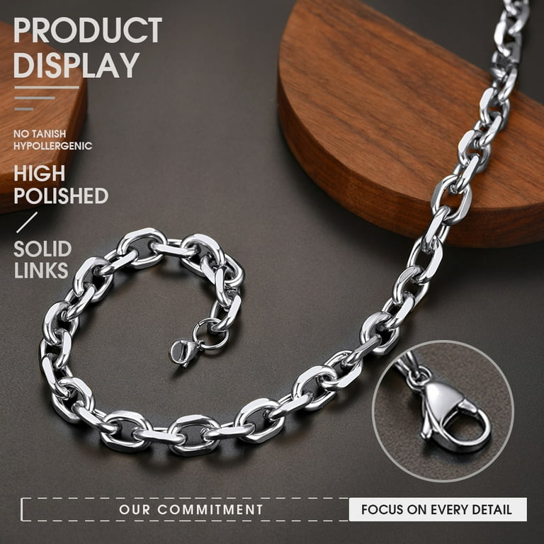 26" Men's Stainless Steel Rolo Link Chain Necklace - Silver Cable Chain Lobster Clasp