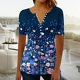 thumbnail image 2 of Jsaierl Womens Tops Hide Belly Shirts Summer Pleated Button V Neck T-Shirt Causal Empire Waist A-Line Floral Tunic Blouses Plus Size, 2 of 6