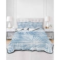 thumbnail image 2 of Quilts Twin Size Bedding Set, Blue Palm Leaves Lightweight Quilted Comforter, Summer Tropical Botanical Coastal Soft Reversible Bedspread Coverlet with Pillow Covers for All Season, 68" x 86", 2 of 7