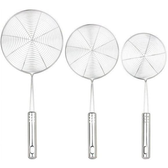 Set of 3 Sizes Spider Strainer Skimmer, Stainless Steel Wire Skimmer Spoon Asian Strainer Ladle with Long Handle for Kitchen Cooking and Frying Spaghetti, Pasta, Noodle, Food
