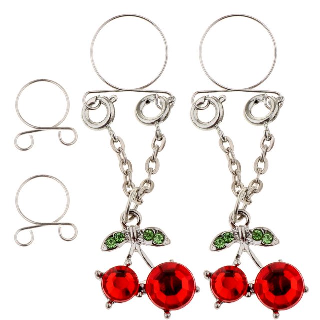 2pcs s de frutas de cereza de de imitación rojos Clip Nipplering lazos de joyería para el cuerpo Multicolor Zulema Nipplering de acero inoxidable