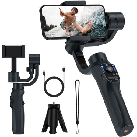 Delpattern Gimbal Stabilizer for Smartphone, 3-Axis Gimbal Gimbal for iPhone and Android, Portable and Foldable Phone Stabilizer for Video Recording with Face,Black, 1 Count