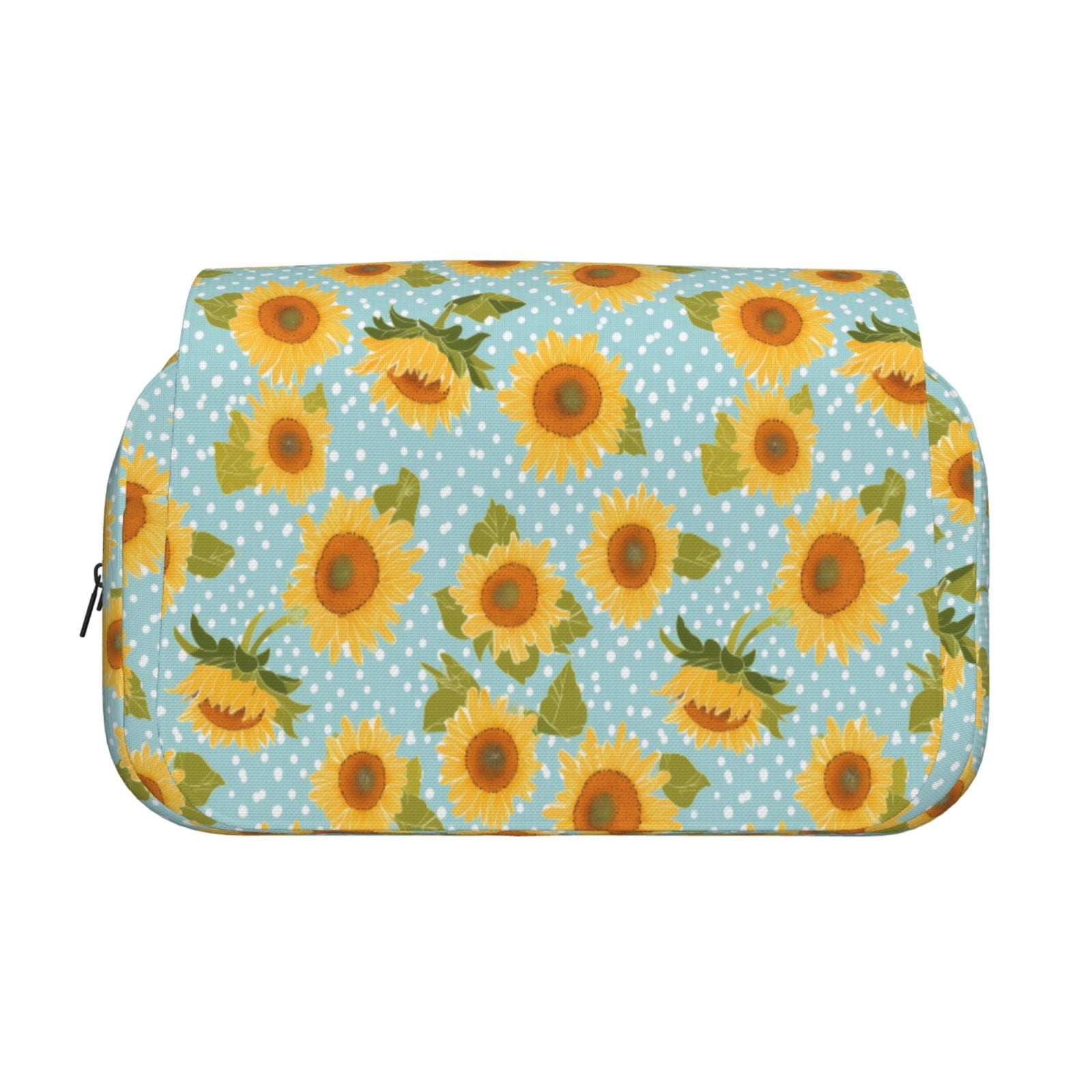 Rateoe White Polka Dot Sunflower A Pattern Double Clamshell Pen Case, Storage Organizer with Two Zipper Compartments– Holds Up to 50 Pencils & Pens