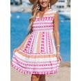 thumbnail image 3 of Cupshe Women's Ruffle Beach Mini Dress Split V Neck A Line Sleeveless Geometric Stripe Tropical Leaf Pattern Summer Dresses, Size S-XL, 3 of 5