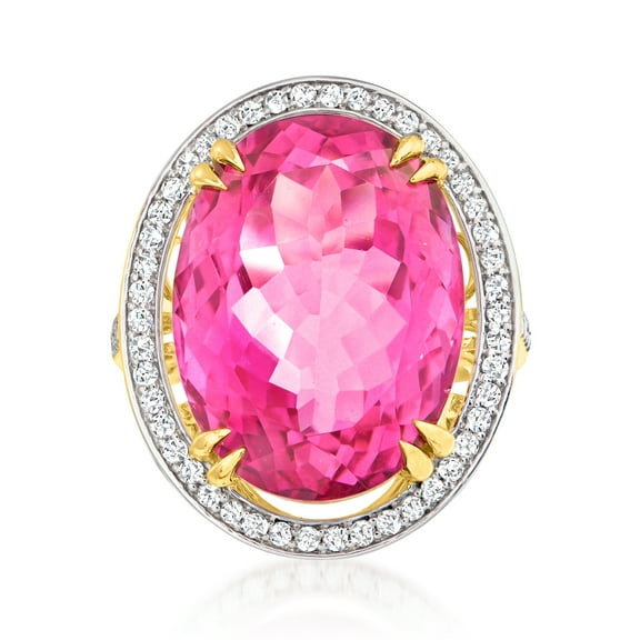 Ross-Simons 20.00 Carat Pink Topaz and .52 ct. t.w. Diamond Ring in 14kt Yellow Gold, Women's, Adult