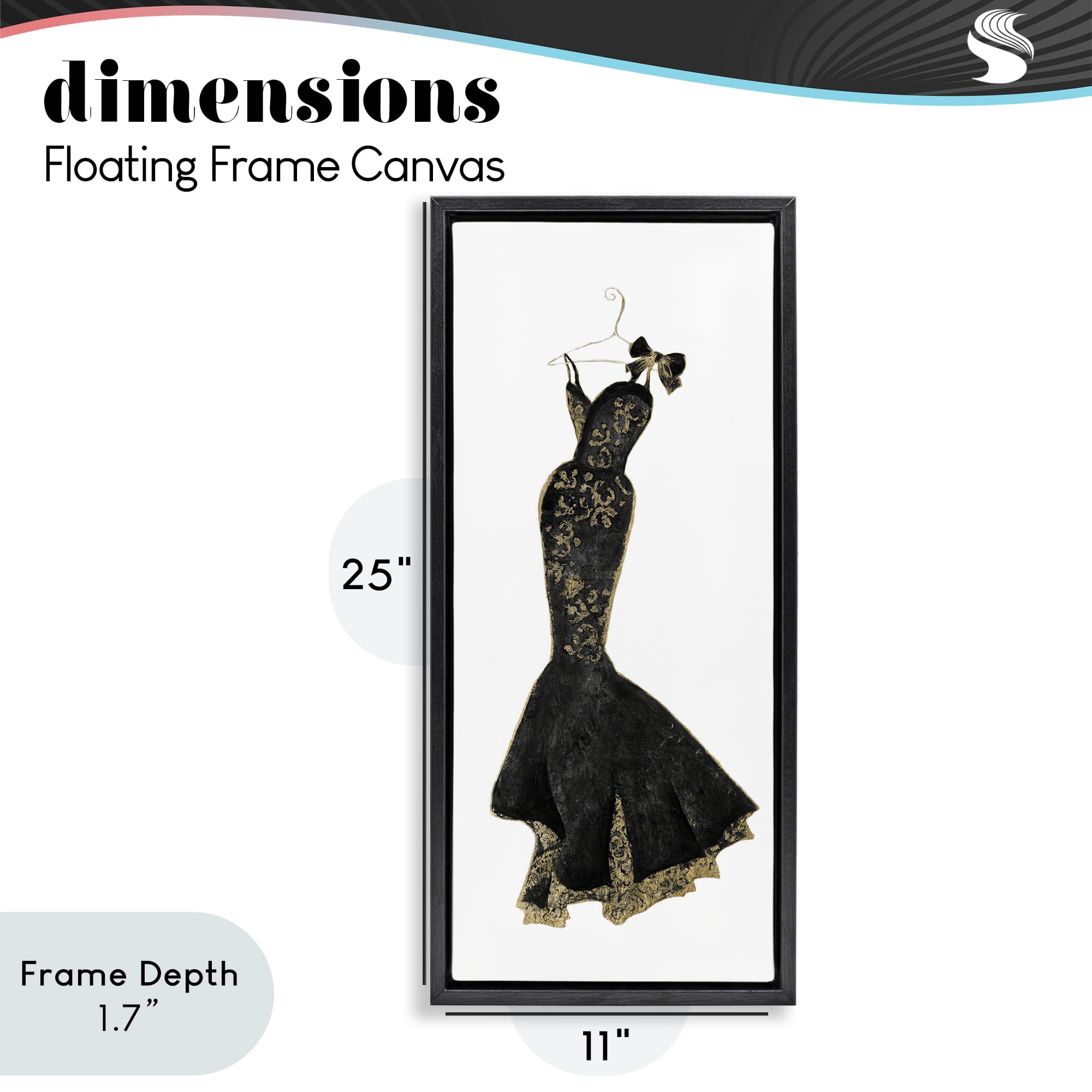 Stupell Industries Brocade Black Evening Gown Black Framed Floater Canvas Wall Art, design by Janet Tava