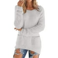 thumbnail image 2 of BODOAO Womens Cute Fleece Sweaters Fluffy Fuzzy Sweaters Casual Crewneck Pullover Long Sleeve Thermal Soft Sweater Winter 2025 Loose Knit Long Cozy Fall Jumper Thermal Pullovers Top Grey M, 2 of 5