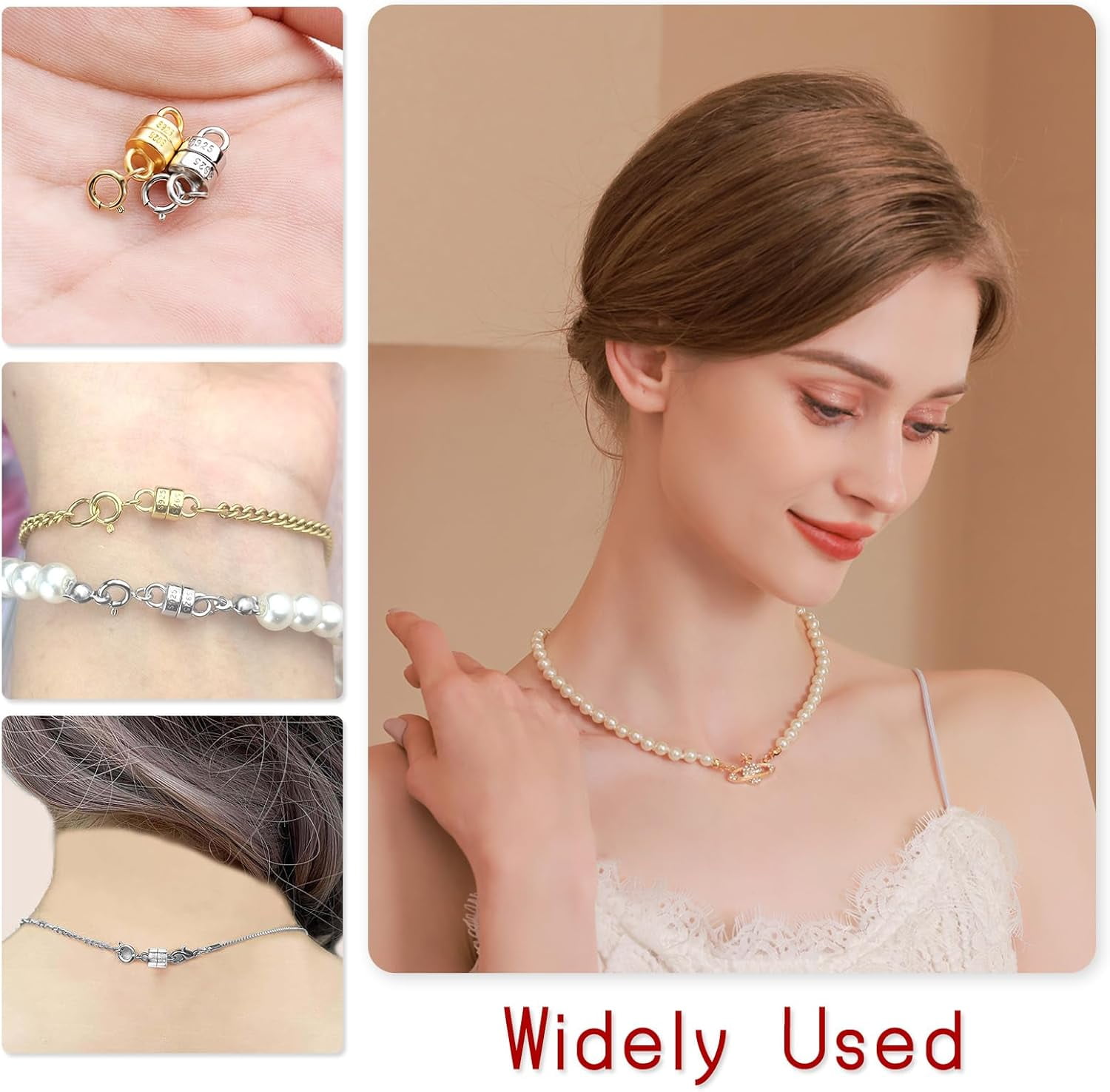 925 Sterling Silver Magnetic Necklace Clasps and Closures,Gold and Silver Magnetic Clasp Converter for Jewelry Making Supplies,Chain Extender Connector for Small Necklace Bracelet