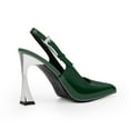 thumbnail image 3 of YOWMNS Women's Closed Toe High Heel Slingback Beaded Pumps Sexy Buckle Strap Square Toe Slip On Patent Leather Dress Shoes (Green,7.5), 3 of 5