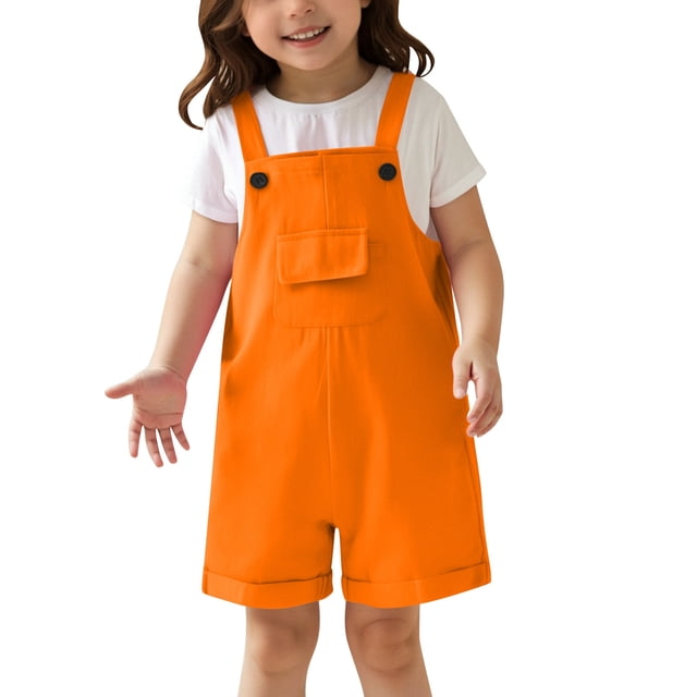Rhuody Grenouillère pour Filles Combinaison à Col Ras du Cou Sans Manches Short Uni Salopette pour Enfants Tenue Décontractée Orange 13-14 Ans