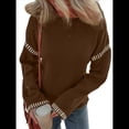 thumbnail image 3 of Suéteres para Mujer, Cuello Redondo Liso, Corte Holgado, Larga, Punto en Contraste, Jersey, Tops Marrón XXL, 3 of 7