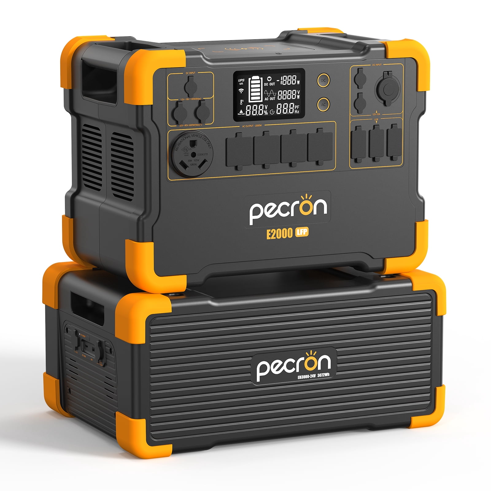 PECRON E2000LFP 1920Wh/2000W Portable Power Station with EB3000-24V 3072Wh Expansion Battery Solar Generator LiFePO4 up to 4992Wh for Indoor Outdoor Home Backup Emergency