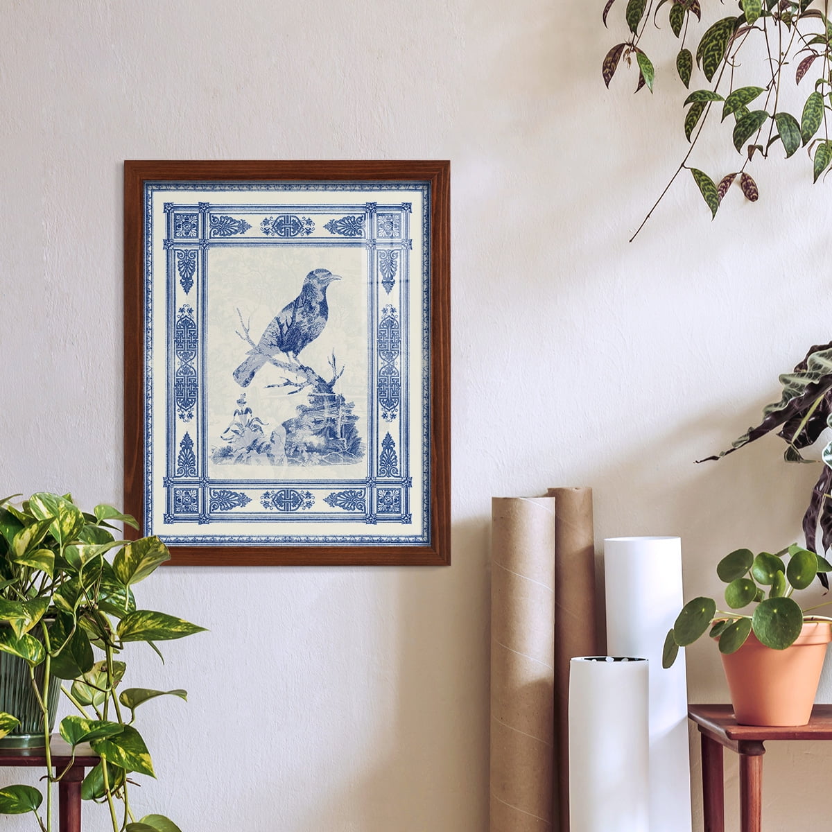 Toile de Jouy I -Framed Print w/glass-Chestnut