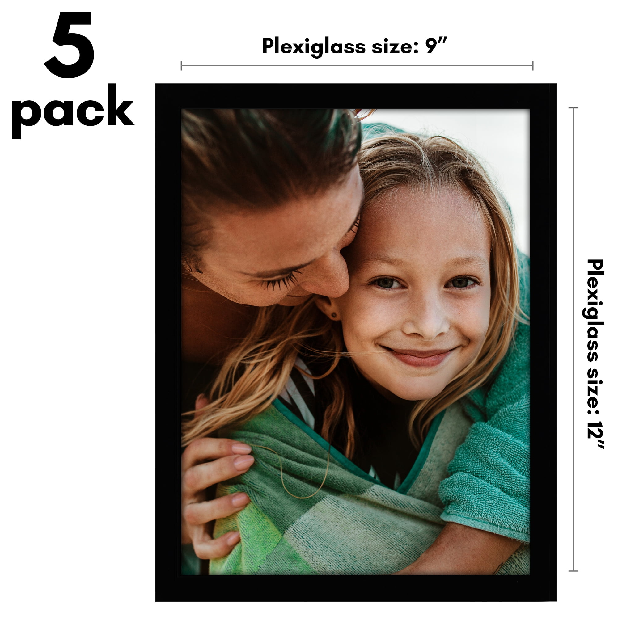 Americanflat 9x12 Picture Frame with Polished Plexiglass 5 Pack Galleria Collection Frames Wall - Black