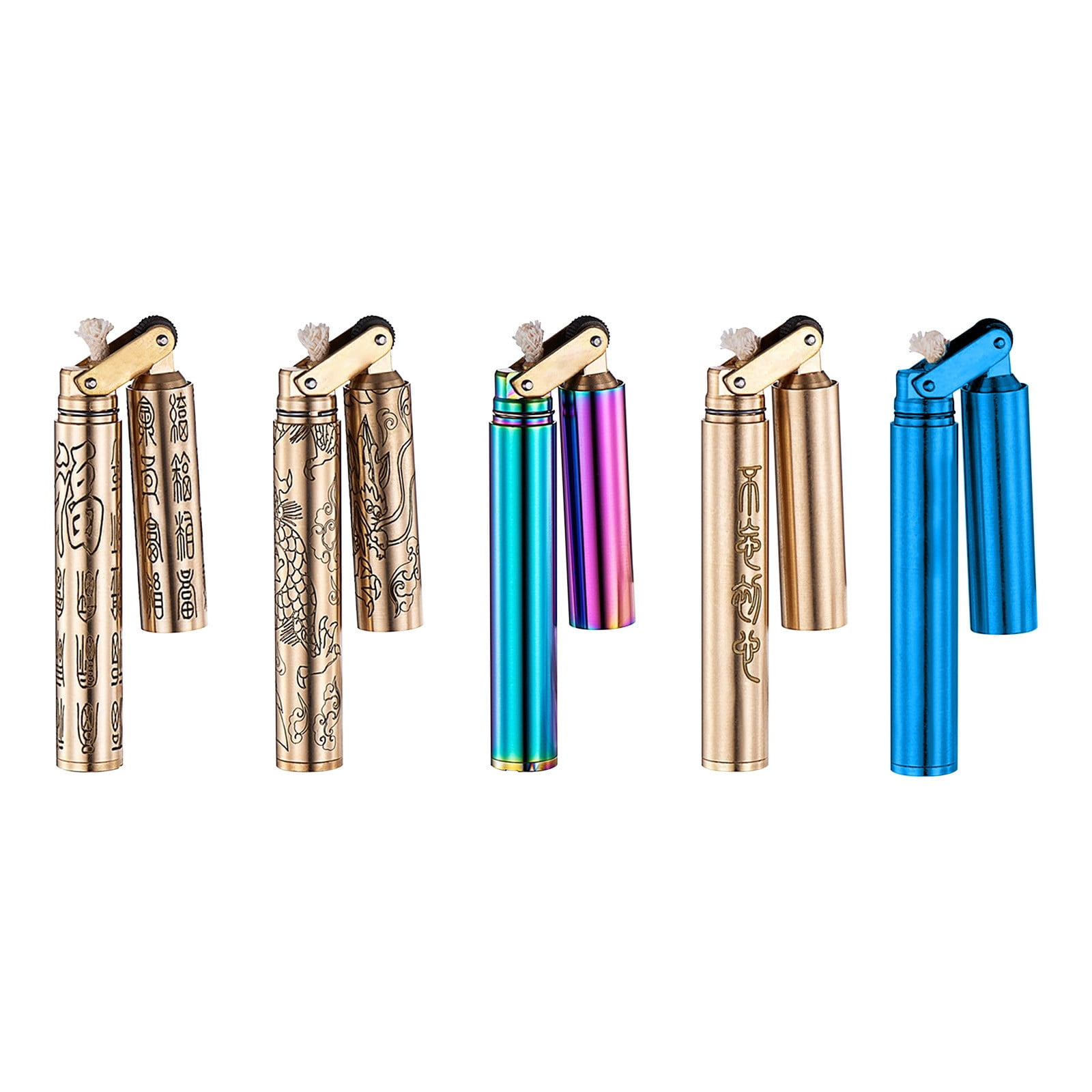 Uscallm 8Pcs Personalized Vintage Brass Kerosene, Personalized Slim Mini Vintage Lighter, Unique Brass Double Cut Stick Design, Portable Pocket Flame Gadget, Trendy Retro Fire Starter Gift