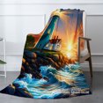 thumbnail image 2 of Spxubz Lighthouse Sunset Ocean View Flannel Throw Blanket For Gift Home Sofa Bed Decoration 50x40 inch, 2 of 5