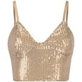 thumbnail image 4 of Women's Sparkly Sequin Spaghetti Strap Crop Top V Neck Tank Vest Rose Gold XL, 4 of 5
