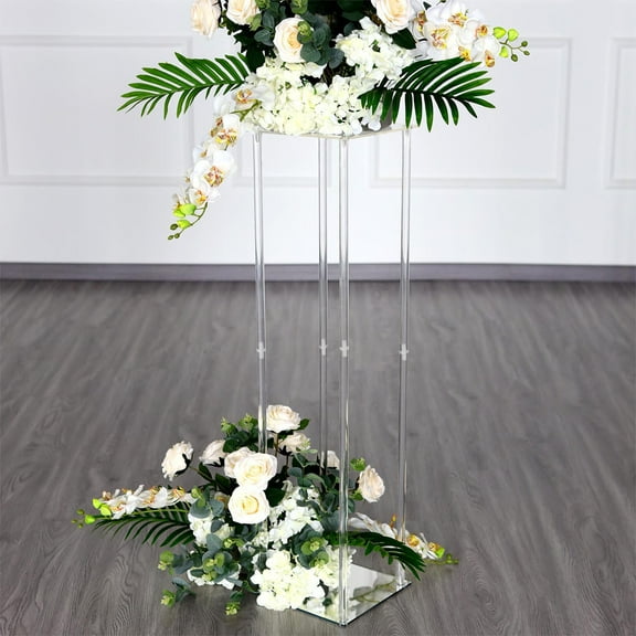 Efavormart 40" Clear Acrylic Floor Vase Flower Stand With Mirror Base, Wedding Column for Centerpieces with Interchangeable Lid and Base