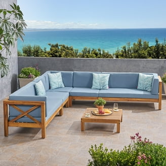 Frankie Outdoor 9 Piece Acacia Wood U-Shaped Sectional Sofa Set