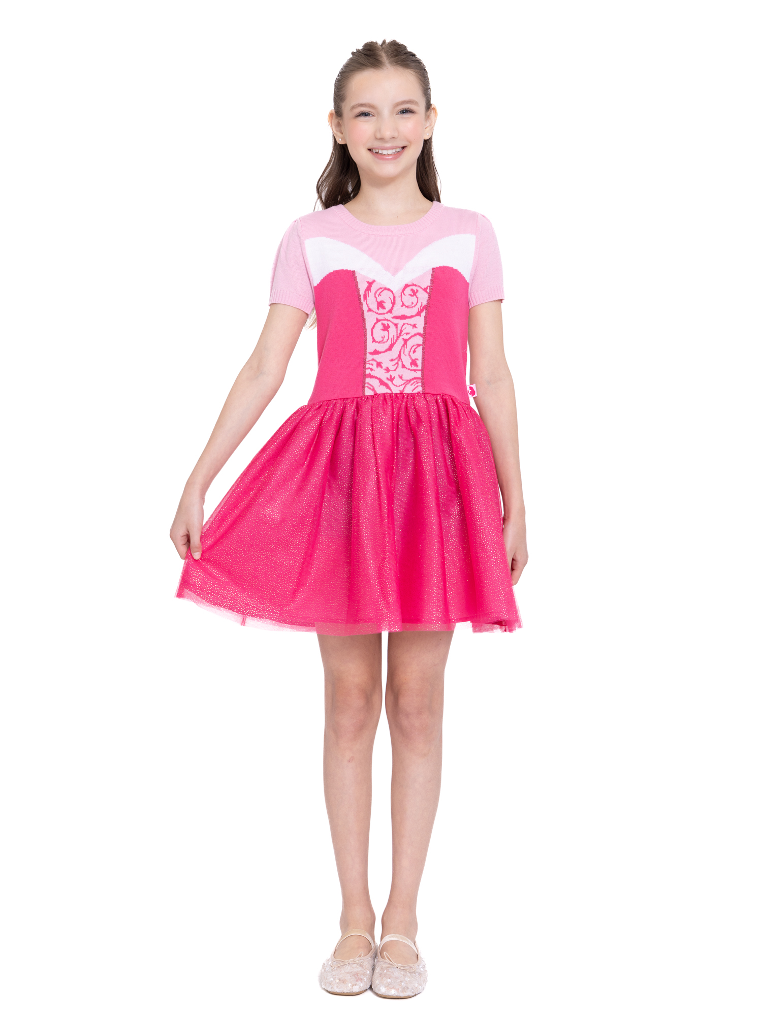 Girls Disney Princess Sleeping Beauty Aurora Cosplay Short Sleeve Sweater Dress, Sizes 4-12