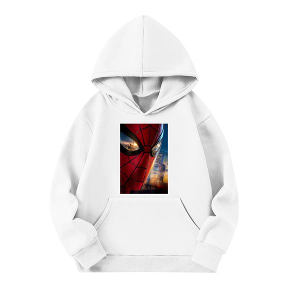 Unisex Boys Graphic Hoodie with Vibrant Movie Style Close-Up Print, Soft Fleece Pullover with Pocket, 6 Colors Holiday Outfit for Boys Girls, White, 140