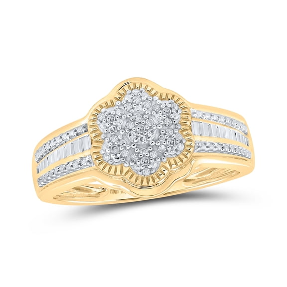 10K Yellow Gold Womens Round Diamond Flower Cluster Ring 1/12 Cttw, Womens Size: 5-10