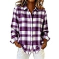 thumbnail image 3 of Womens Tshirt Stretchy Plaid Long Sleeve Collared Button Down Shirt Lounge Casual Womens Tees, 3 of 5