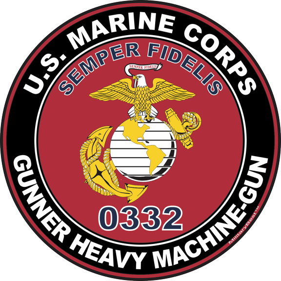 U.S.M.C. MOS 0332 Gunner Heavy Machine-Gun Decal 3.8" - Red