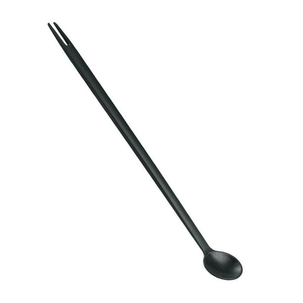 Injueey Cuchara 2 en 1 con mango largo Tenedor de fruta resistente al calor Utensilios de cocina multiusos Cocina Picnic Barbacoa Cocina y Comedor Negro