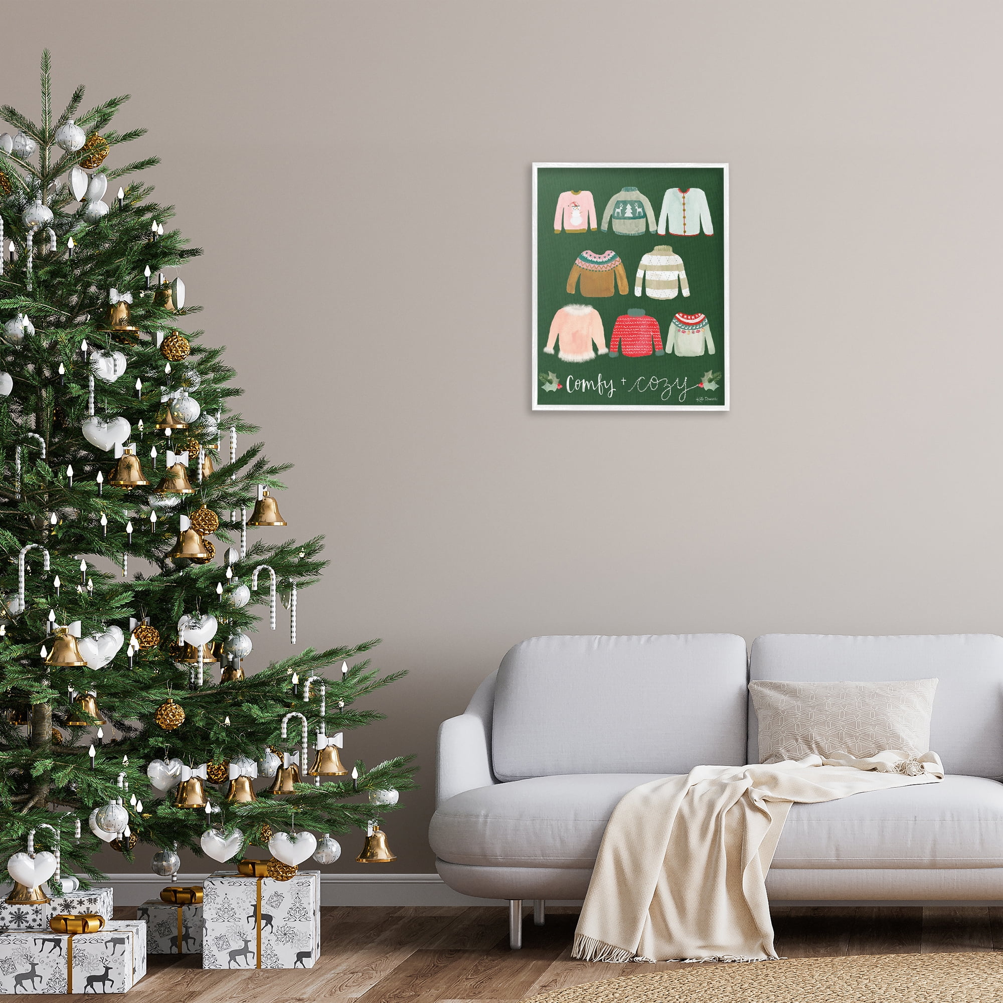 Stupell Industries Comfy & Cozy Sweaters Holiday Painting White Framed Art Print Wall Art, 24 x 30