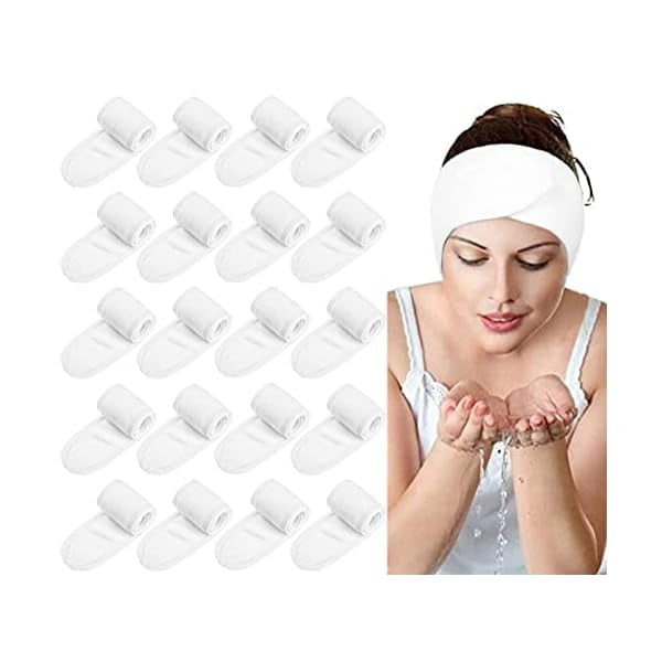 wonima11 20PCS Facial Spa Headband Head Wrap Terry Cloth Headband for Washing Face Makeup Adjustable Stretch Towel with Magic Tape
