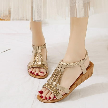

Homedles Sandals for Women Summer New Wedge Dressy Open Toe Bohemian Sandals Shoes Gold 4.5