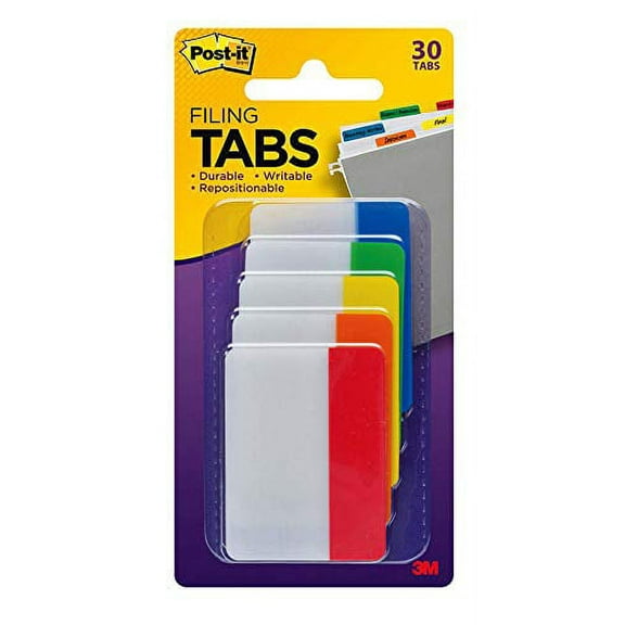 Post-it Tabs, 2 in, Solid, Assorted Colors, 6 Tabs/Color, 5 Colors, 30 Tabs/Pack (686-ROYGB)