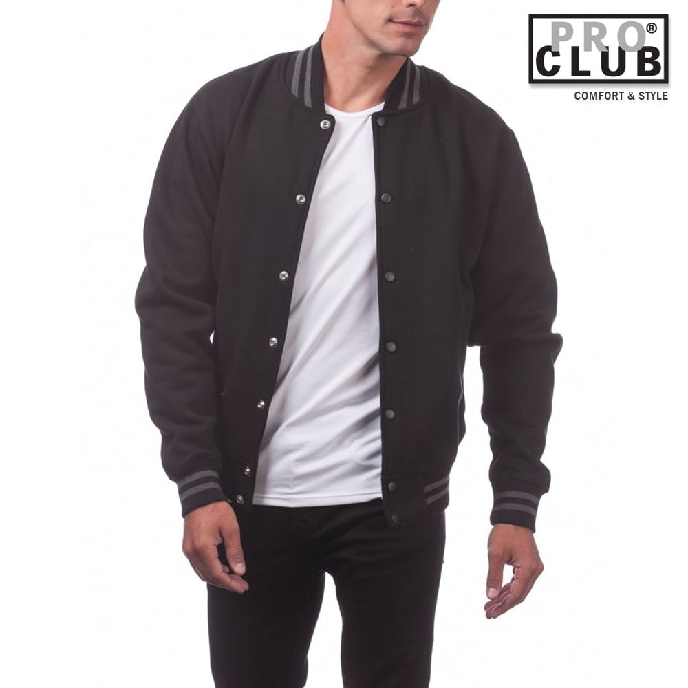Pro 5 Pro Club Men's Varsity Fleece Baseball Jacket Black / Black
