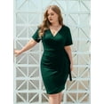 thumbnail image 5 of Womens Plus Size Deep V Neck Short Sleeve Sheath Casual Cocktail Party Work Faux Wrap Dress Green 4XL, 5 of 7