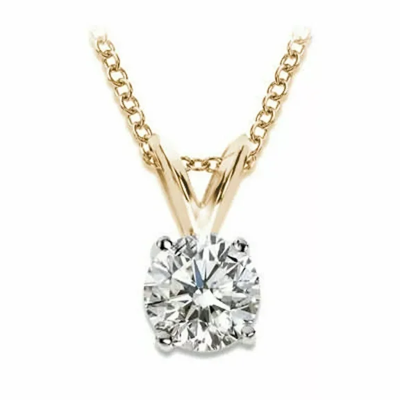 2.00 CT Brilliant Cut Solitaire D/VVS1 Simulated Diamond Necklace, 14K Yellow Gold Plated Sterling Silver, Classic Elegant Jewelry for Women
