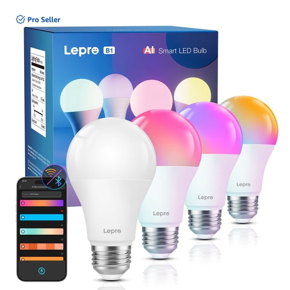 Lepro B1 AI Smart Light Bulbs-AI Mood Recognition/Music Sync/Thousands Dynamic Scenes Matching, 60W Equivalent, 4Packs