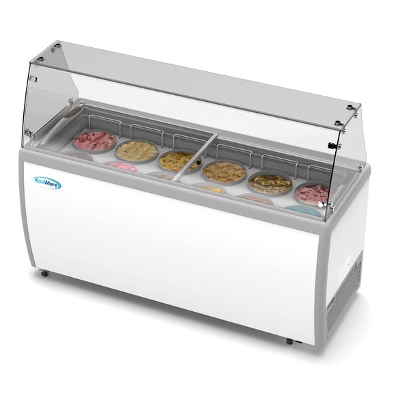 70 in. 12 Tub Ice Cream Dipping Cabinet Freezer with Sneeze Guard - 20 cu. ft.