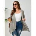 thumbnail image 6 of SHOWMALL Plus Size Cardigan with Pockets, Light Gray 5X Lightweight Long Sleeve Sweater for Spring Summer Fall, 6 of 8